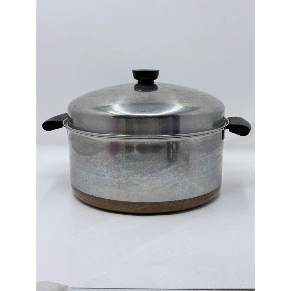 Revere Ware 5 Qt Copper Bottom Stock Pot Lid Double Ring Pre 1968 USA